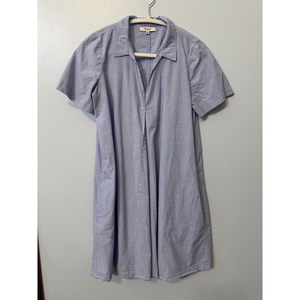 Madewell Swing Out Womens Short Sleeve V-Neck Dress Blue Cotton Pockets Size XS